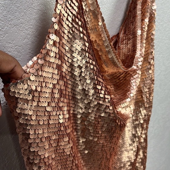 Misguided Women’s Sequin Cowl Neck Women Mini Dress Rose Gold Party Dress Sz 10 - Picture 5 of 8